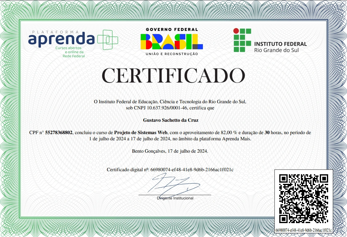 Certificado projeto de sistemas web